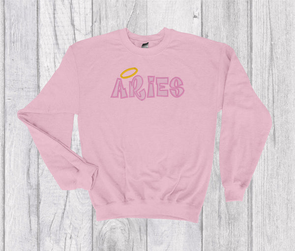 Aries Zodiac Sign Spell Out Embroidery