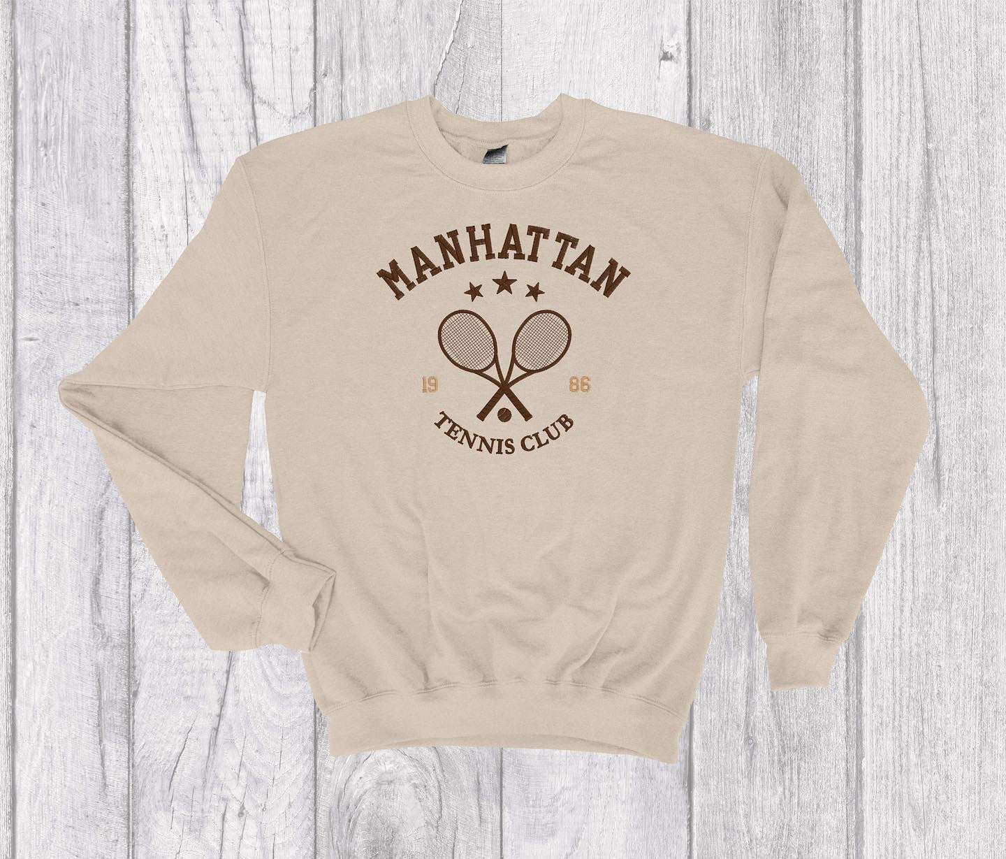 Manhattan Tennis Club Vintage Inspired Embroidered Crewneck