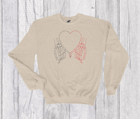 Skeletons Heart Love Hands Embroidered Crewneck - Cupid Crewneck