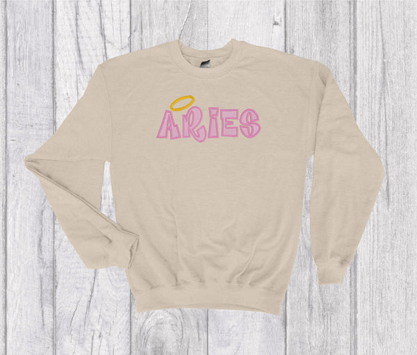 Aries Zodiac Sign Spell Out Embroidery