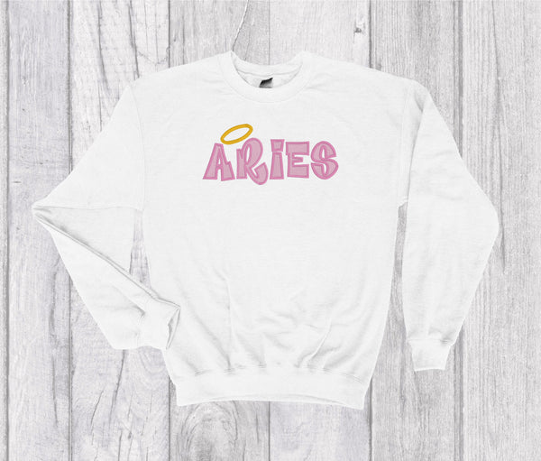 Aries Zodiac Sign Spell Out Embroidery