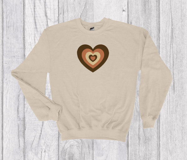 Love Heart Brown Ombré Embroidered Crewneck