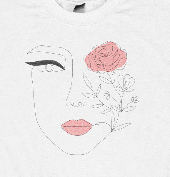 Woman’s Face and Flower Embroidered Crewneck