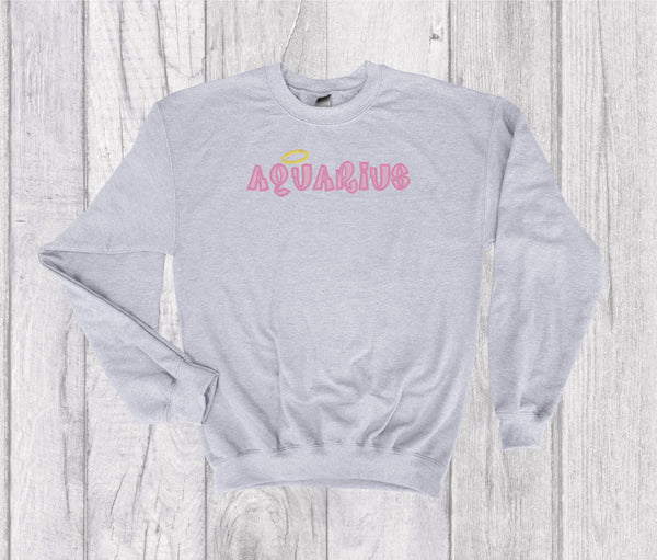 Aquarius Zodiac Sign Spell Out Embroidery