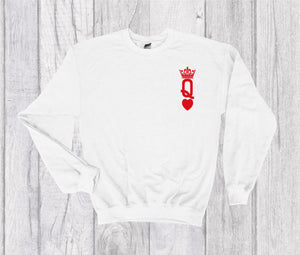 Queen Of Hearts Embroidered Crewneck - Couples Crewneck