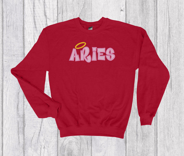 Aries Zodiac Sign Spell Out Embroidery